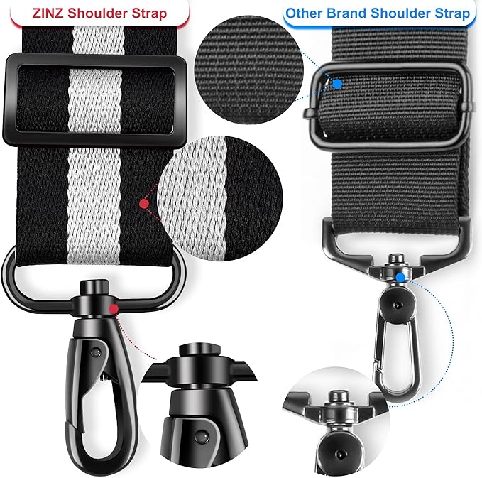 ZINZ 74" Shoulder Strap with Fixed Pad and Dual Balanced Buckles，Black-White-Black Stripe