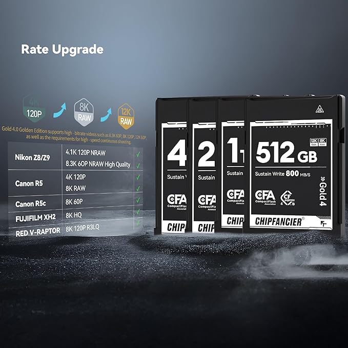 CHIPFANCIER CFexpress 4.0 Type B 968GB Memory Card Up to 3550MB/s Read 1550MB/s Write-Raw 8K Video Recording Compatible with Nikon D5/D6/Z7/Z9 Panasonic Canon EOS DJ for Photographers Black