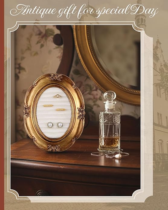 Jewelry Display Stand Vintage Necklace Organizer Ring Holder Earring Tray Resin Jewelry Photography Props Frame with Velvet Backing for Gifts