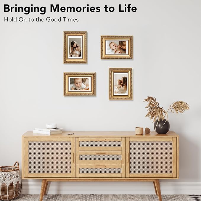 4x6 Vintage Picture Frame with 3.5x5 Mat Set of 2, Elegant Retro 4 by 6 Photo Frame with Shatter-Resistant Plexiglass for Wall or Tabletop Display, Gallery Decor & Gift, Gold, 2 Pack