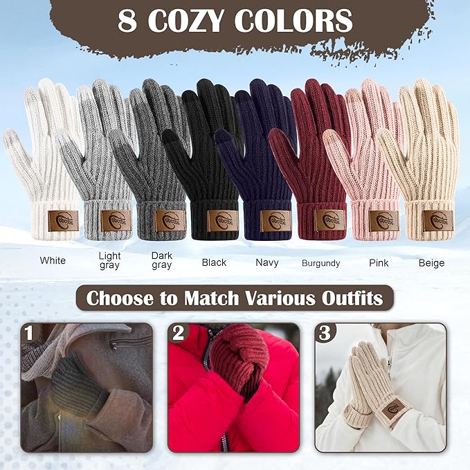 Copcape Winter Gloves for Men Women, Mens Gloves for Cold Weather Warm Thermal Fleece Lined Touchscreen Fingers for Outdoor