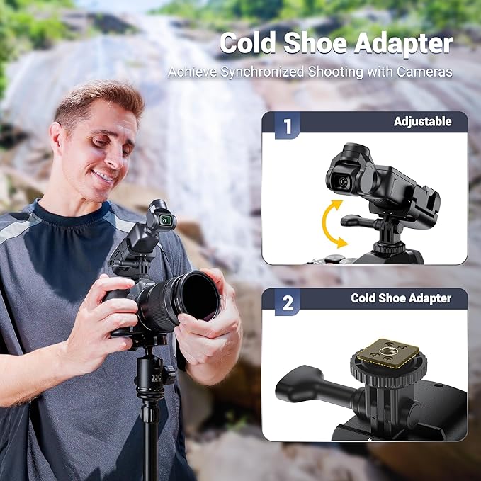 JJC 3-in-1 Expansion Adapter for DJI Osmo Pocket 3, Pocket3 Tripod Mount & Hot Shoe Camera Extender Converter, 1/4-20 Stick Handle Bracket Accessories, with Action Camera Port & Cold Shoe Holder
