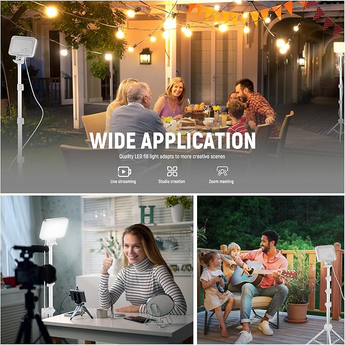 NEEWER Basics LED Video Light Panel Lighting Kit 2 Pack with Tripod Stand & Filter for Studio Photography Live Streaming Recording, Bi Color Dimmable Portable, 3200K-5600K CRI 95 750lux White, BP66