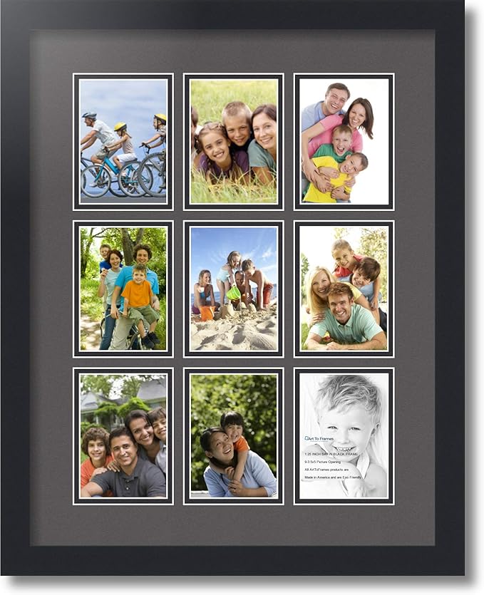Art to Frames Double-Multimat-1045-41/89-FRBW26079 Collage Photo Frame Double Mat with 9 - 3.5x5 Openings and Satin Black Frame