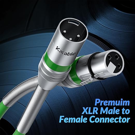 XLR Microphone Cable 75 FT, XLR Male to Female Balanced Mic Cable, 3-Pin Shielded Speaker Cord, Zinc Alloy Connectors, 22AWG Pure Copper, Metal Spring SR, Recording Studio, Podcast, Green