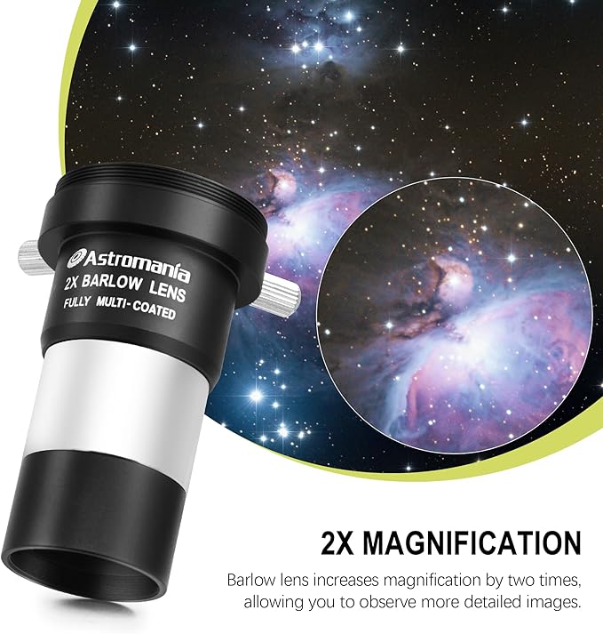 Astromania Telescope Accessory Kit with 1.25 Inch Telescope Eyepiece Set 4mm 12.5mm 20mm 52 Degree Super Plossl Eyepiece Lens and 1.25 Inch 2X Barlow Lens with T Thread Fully Multi Coated Metal