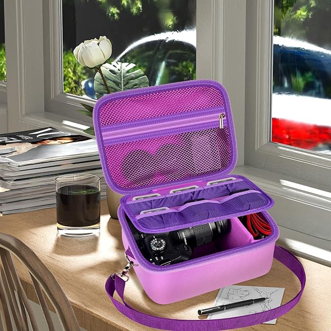 Digital Camera Case Compatible with Canon EOS Rebel T7/ 4000D/ T100 DSLR Cameras, Also for Sony Alpha a6400/ a6100/ a6700/ A6600/ a6300 Mirrorless, Holder for SD Card and More (Purple)
