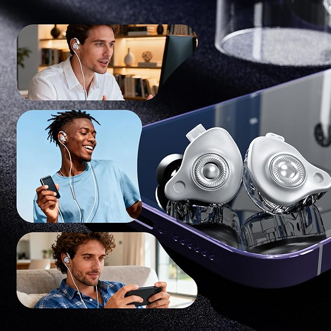 in Ear Monitor Headphones with Mic, 10mm Dynamic Driver HiFi IEM Earphones, Crystal Clear Sound IEM Earbuds with Detachable 4N OFC Cable, USB C Wired Gaming Earbuds