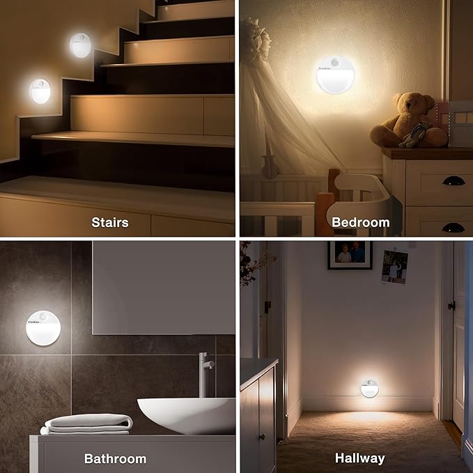 EverBrite Rechargeable Round Motion Sensor LED Night Light, Motion Activated LED Night Light with 3 Lighting Modes, Touch Control, 3 Color Temperatures & Dimmable, for Hallway, Bedroom, 6 Pack