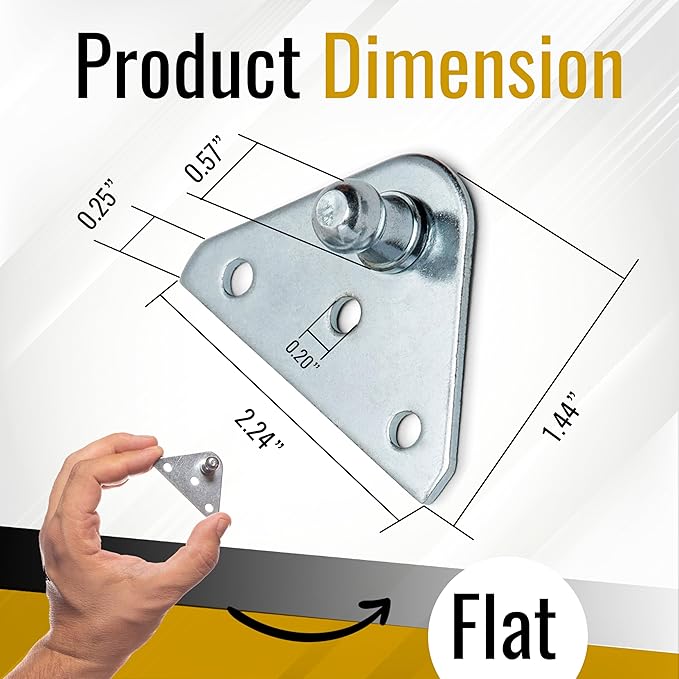 10MM Ball Stud Mounting Silver Bracket for Gas Struts - Heavy Duty Lift Support Shock Brackets with Stainless Steel Screws - Ideal for Spring Hood Struts & Closer Piston Prop Mounts – x4 Flat