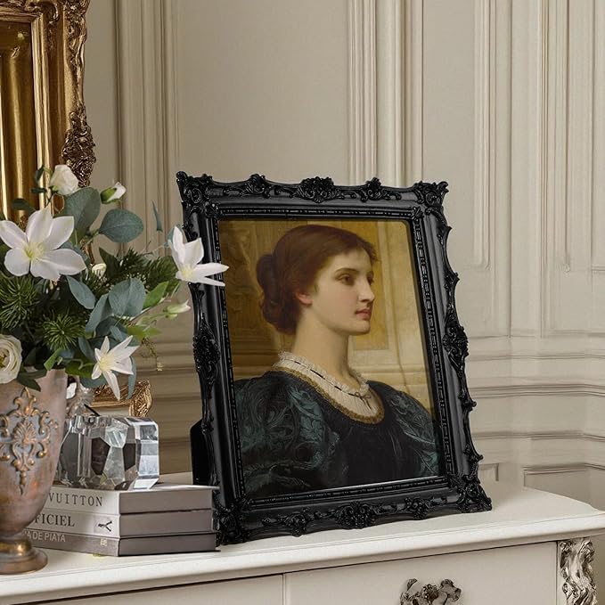 8x10 inch Vintage Photo Frame,Black White Pink Wood Gold Color Hand-Crafted Resin Picture Frame with Easel & Hook, Home Décor for Tabletop Wall Hanging Rahmen Photo Frame (Black)