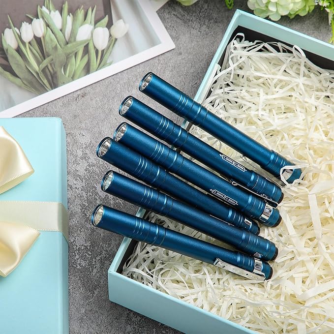 12 Pack LED Penlight Bulk, Pocket Flashlight with Clip, Aluminum Pen Flashlights Mini Pen Light for Nurses Hospital Outdoor Camping Emergency Hiking(Lake Blue)