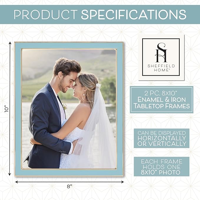 Sheffield Home Tabletop Picture Frame – Iron Enamel Decorative Display Frame for Home or Office, 8x10 Inch, Light Blue