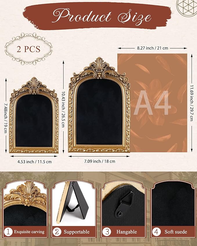 2 Pcs Gold Jewelry Display Stand Vintage Necklace Organizer Ring Holder Earring Tray Resin Jewelry Photography Props Frame with Velvet Backing for Gifts(Black,Large,Small,Elegant)