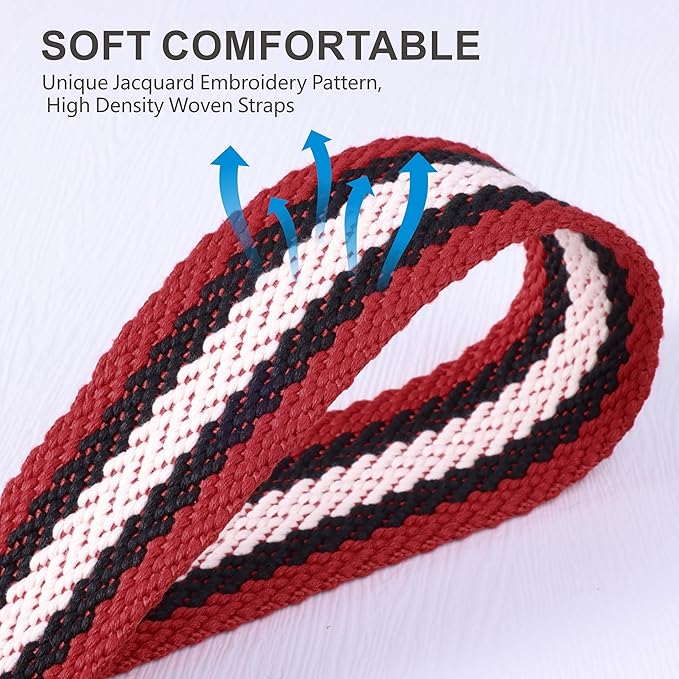Padwa Lifestyle Adjustable Camera Strap - 2" Top Layer Cowhide Head Camera Straps for Photographers,Soft Cotton Rope Crossbody Strap with Quick Release fits All Cameras - Red Black Stripe