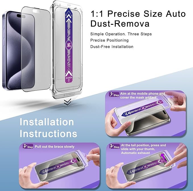 SHANG PIN JIA 2 Pack Matte Screen Protector for iPhone 15 Pro 6.1-Inch Auto Dust Removal, No Bubbles, Tempered Glass Film, Easy Installation