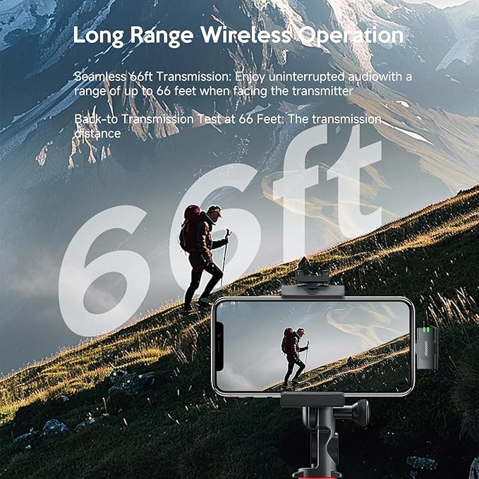 Wireless Bluetooth Lavalier Microphone for iPhone, with AI Noise Reduction – Plug-and-Play Clip-on Mic for iPhone/iPad/Android, Long Battery Life Mini Portable for Vlogging, Live Streaming, Interviews