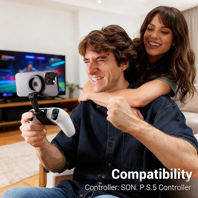 KIWIFOTOS Magnetic Phone Mount for PS5 Gaming Controller PlayStation Dualsense Wireless Controller Phone Stand Holder for iPhone 17 16 Samsung Pixel Smartphone