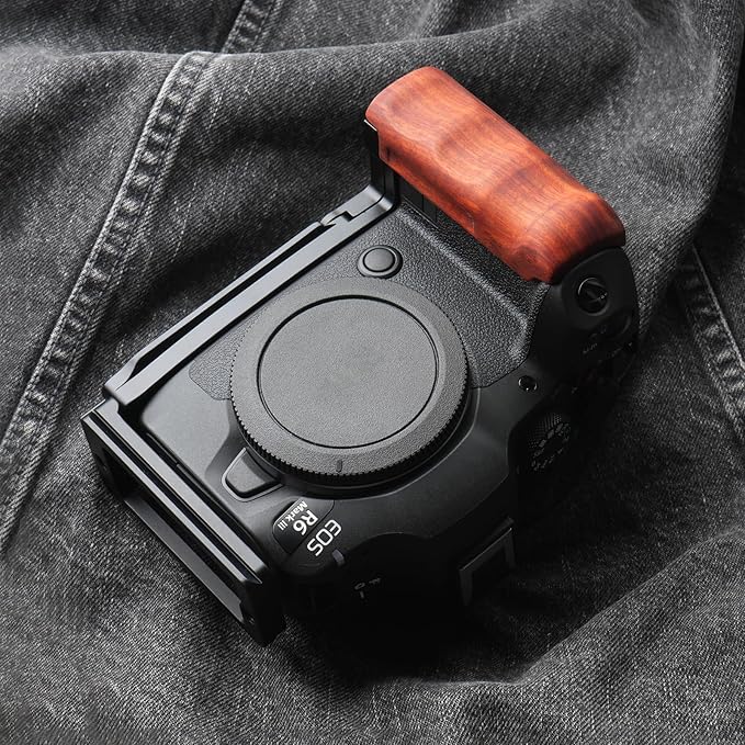 RYDSCAM Camera Handle, Compatible with Canon EOS R6 Mark III, Camera Specific Precious Solid Wood Grip, Original Anti-Slip Finger Grooves, Large-Area Microfiber Flocking (Red Sandalwood Black)