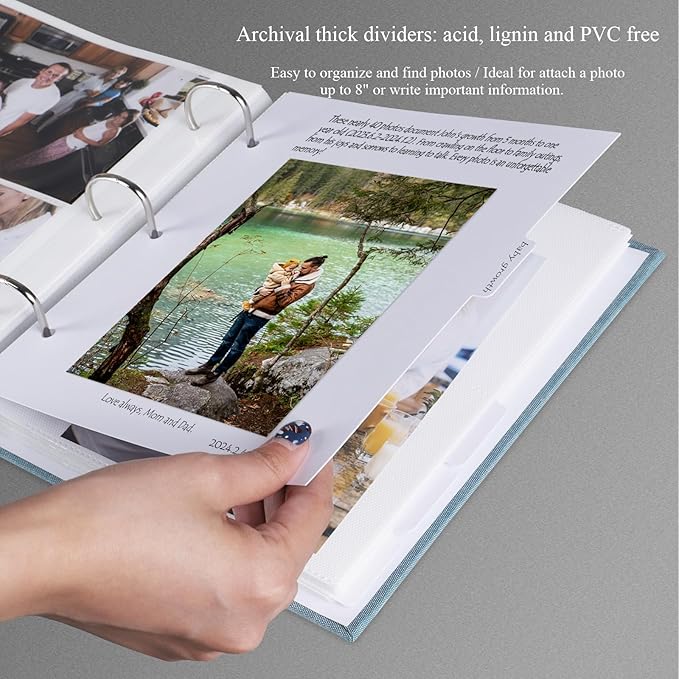 1DOT2 Photo Album 4x6 Photos Hold 200 or 5x7 Pictures Hold 100, 3 Ring Binder Photo Albums Linen Cover with 6-Tab Index Dividers Photo Book Acid Free Albums 4x6 5x7 for Family Wedding Baby (Blue)