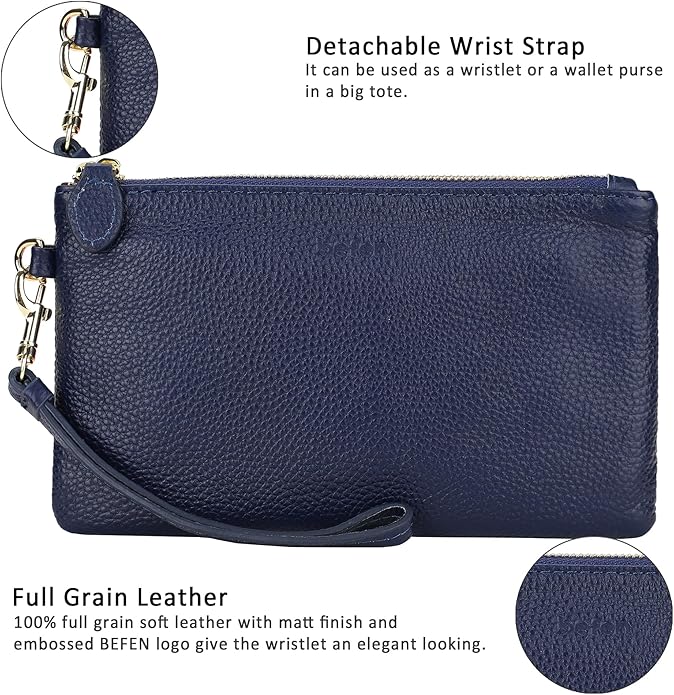 befen Genuine Leather Wristlet Clutch RFID Blocking Bag Cell Phone Wallet Purse Wristlet Wallet Purses and Handbags for Women