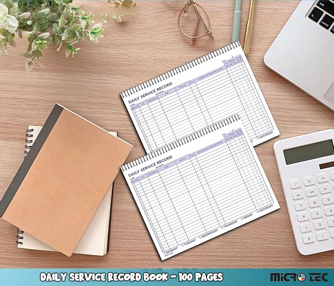 Daily Car Service Record Book – 8.5" x 11" Spiral Bound Auto Service Log – Blue Ink Durable 90# Paper – Automotive Service & Repair Tracking – Dealership Workshop Record - 100 Pages/Book (Book of 2)