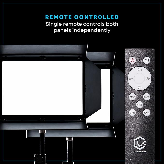 Lume Cube Studio Panel 2-Point Lighting Kit | Edge Lit LED Bicolor Light Panels 3200k - 5600k | Rechargeable Lithium Battery, Adjustable Color, Brightness, 70" Stands, Wireless Remote Included