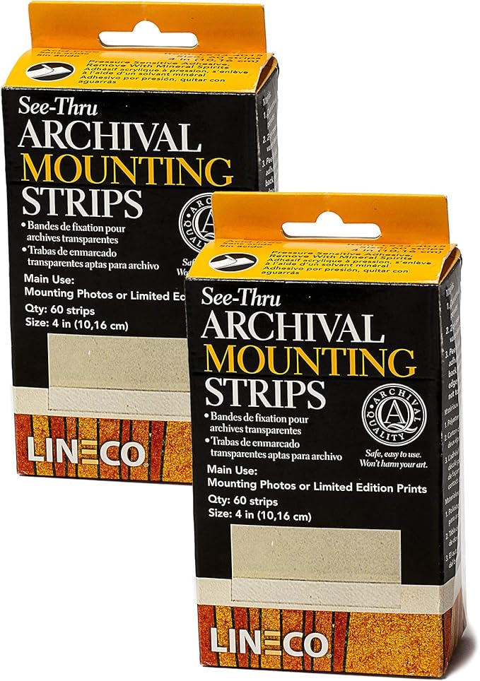 Lineco See-Thru Polyester Mounting Strips, Hingeless Mount Artwork to Mats, Sturdy for Prints, Documents, Photos, Paper and More. 4 inches, Pack of 120