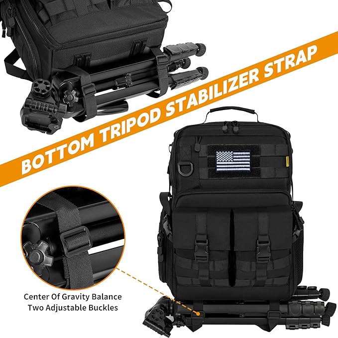 TORIBIO Camera Backpack for DSLR/SLR/Mirrorless Photography Camera, Water-resistant Tactical Camera Travel Bag Backpack Case with 15.6" Laptop Compartment, Tripod Holder