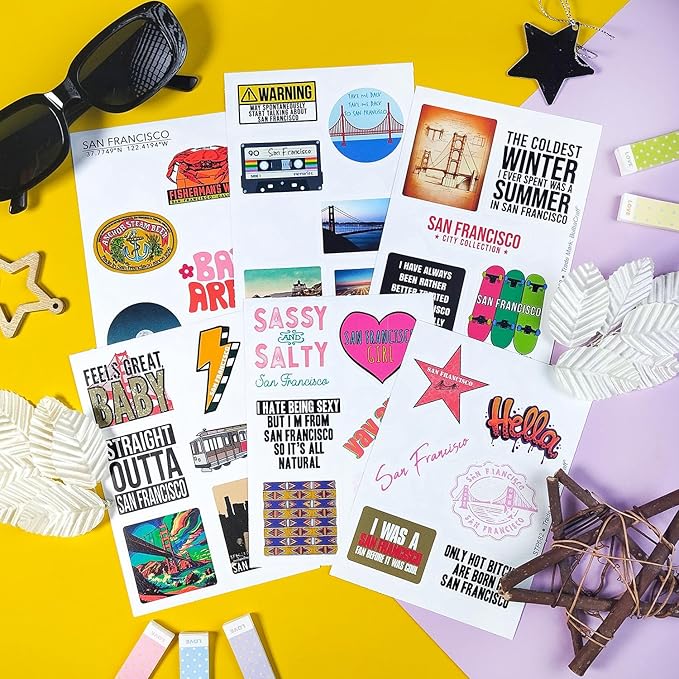 BulbaCraft 100Pcs San Francisco Stickers for Water Bottles, San Francisco Souvenirs, Gifts for Women & Men