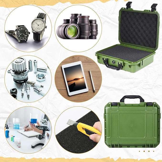 Relaxweex 1 Pcs 8.5 x 6.5 x 3.7 Inch Waterproof Hard Case with DIY Customizable Foam Insert Portable Protective Case with Knife for Camera Drones Equipments Tools Test Instruments (Green)
