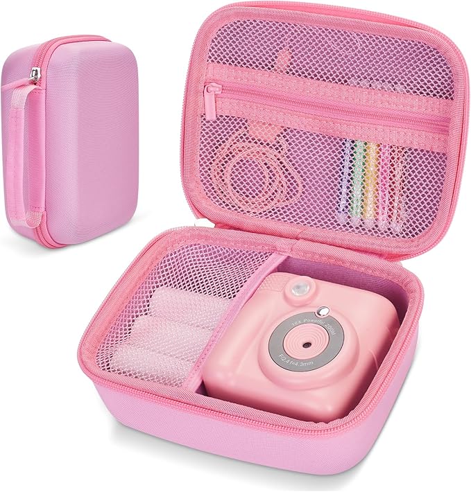 Hikkon Camera Case Compatible for ESOXOFFORE/Upgrade/Dylanto/Yehtta/HiMont/CAMCLID Kids Instant Print Camera Toy,Portable Digital Camera Storage Holder Organizer Bag (Case Only) - Pink
