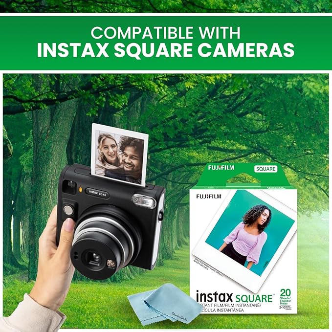 Fujifilm Instax Square Instant Film - 20 Exposures (20 Sheets) - for Fujifilm instax Square Instant Camera + BluebirdSales Microfiber Cloth Value Bundle