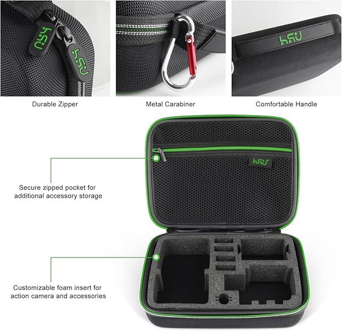 HSU Protective Carrying Case Compatible with Go Pro Hero 13, 12, 11, 10, 9, 8, 7, 6, 5, 4, 3 and Accessories, Light and Medium Security Bag, Compact and Safe Action Camera Travel Storage