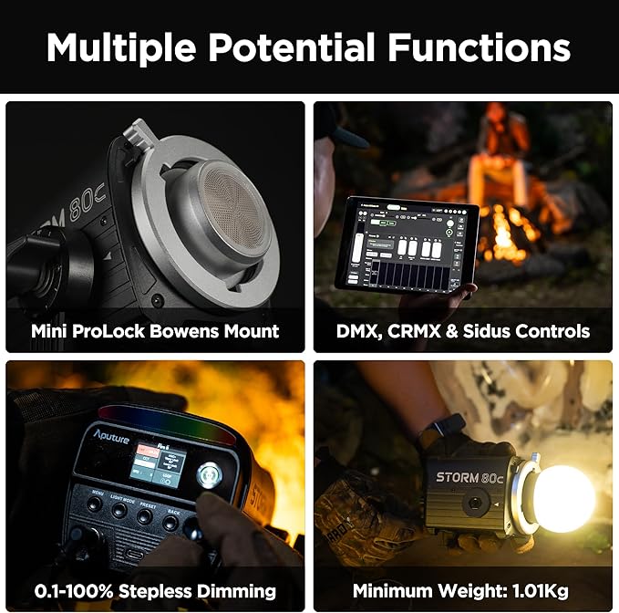 Aputure Storm 80c RGB LED Video Light - 80W Full-Color Point Source Fixture, 20,185 Lux @1m, 1800K-20,000K, Advanced Diode Mixing, CRI≥97, IP65 Weatherproof, Sidus Link, DMX & LumenRadio Control