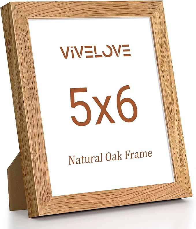Vivelove 5x6 Picture Frame, High-End Natural Oak 5 x 6 Wooden Frame with Tempered Glass, 5x6 Wood Photo Frame for Wall or Tabletop, Wall Hook Included for Art Photo and Prints, Natural