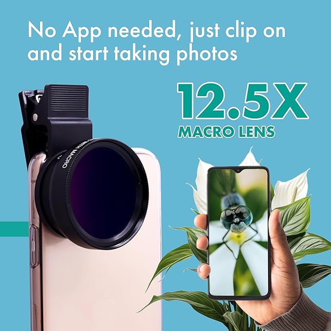 LensXpert® Universal 2-in-1 Cell Phone Camera Lens Kit: 0.45X Super Wide Angle & 12.5X Macro Lens, Clip-On Attachment for iPhone, Samsung, Android Smartphones – Capture Stunning Photos Anywhere