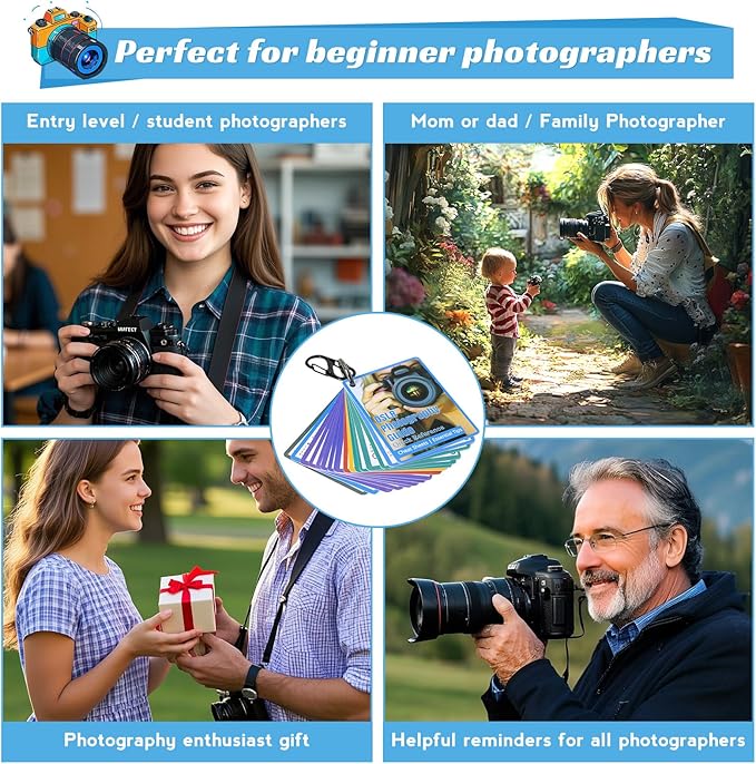 OCQOTAT Photography Cheat Sheet for DSLR Camera Accessories for Canon Nikon Sony,Quick Reference Cards Photographers Book for Beginners,Settings,Exposure, Modes,Composition,Lighting, etc.4×3 Inch