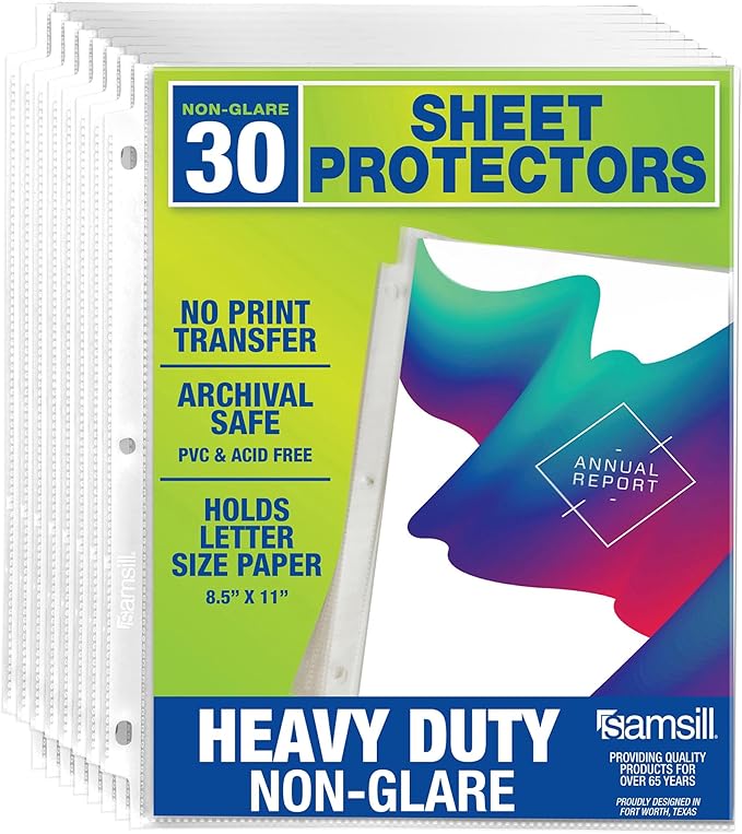 Samsill Heavy Duty Sheet Protectors for 3 Ring Binders, 8.5 x 11 Clear Page Protectors, Plastic Sleeves & Report Covers, Acid Free Archival Safe Document Protectors