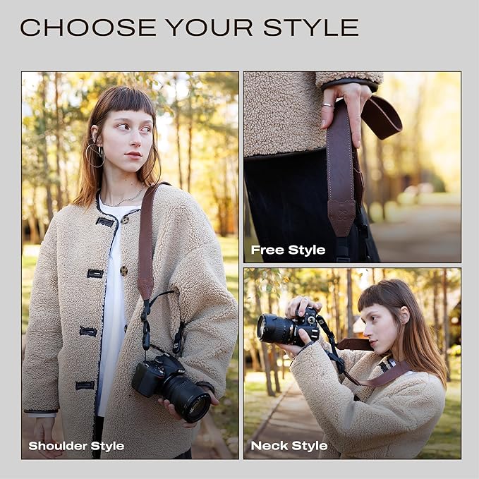 C Coiro Classic Leather Camera Strap with Quick Release, Sling Neck DSLR SLR Camera Shoulder Strap for Photographers