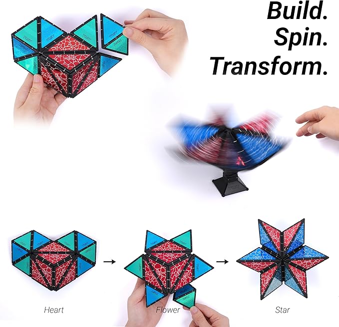 TOSY Magnet Pyramid Stone - 1 Cube Transforms into 1 Billion Shapes (Bunny, Egg Basket, Flowers, Heart), Easter Valentine Gift, 12 pcs, 243 Magnets, Holographic Design, Puzzle/STEM Toy