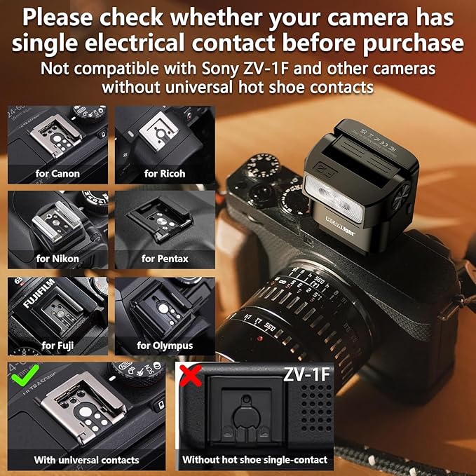 F2 Mini Camera Flash 2.4GHz Wireless Off-Camera Flash for Canon/Sony ZV1/Fuji/Nikon/Ricoh Gr3/Digital Camera/Hot Shoe Flash for DSLR Camera/Magnetic Base & 10m Remote Control(Black).