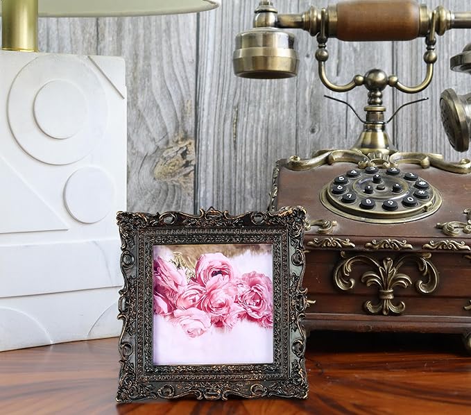 Hymmah Wallet Picture Frame Vintage Photo Frame Ornate Textured Hand-Crafted Resin Picture Frame with Easel & Hook for Tabletop & Wall Display, Decorative Floral Design Home Decor, Photo Gallery, Art,