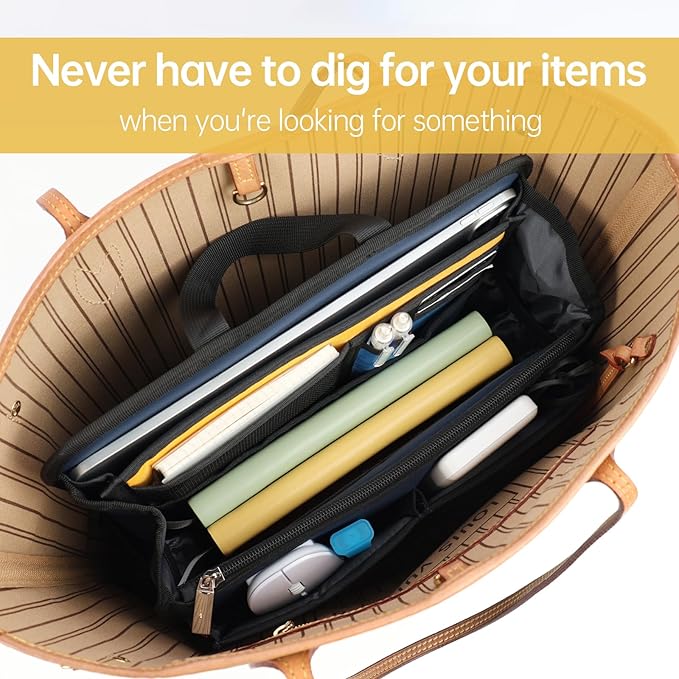 Small Rugged Organizer Insert for Briefcase Tote Shoulder Messenger Bag-19 Pockets,Durable Padded Nylon,Handle-Mix