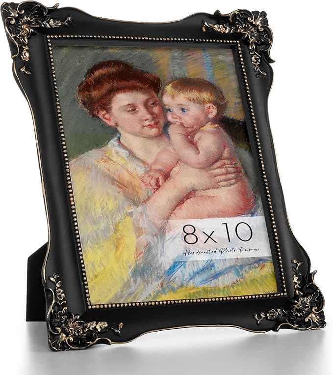 Axeman Vintage 8x10 Picture Frame | 8 x 10 Antique Picture Frame with Real Glass | Ornate Frame 8 x 10 for Wall & Tabletop Display | Retro Black Gold 8x10 Frame - Black