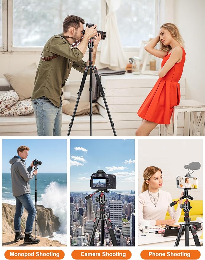 JOILCAN Camera Tripod, 83" Heavy Duty Aluminum Tripod for DSLR/Camera/Smartphone - with Handle, Converts to Monopod, Holds 35lbs