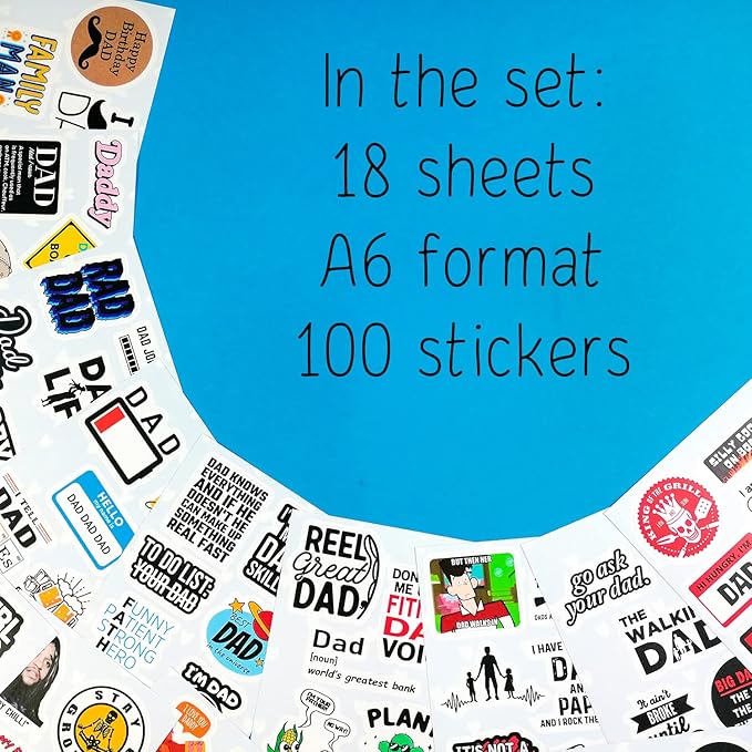 BulbaCraft 100Pcs Funny Dad Stickers for Fathers Day - Funny Gifts for Dad from Daughter or Son, Happy Birthday Daddy Laptop Decals, Gifts for Women & Men