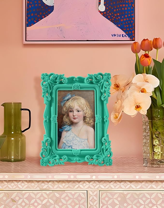 Pink Picture Frame 5x7 for Portraits Wedding Photos, Small Cute Decorative Frame with Stand for Cozy Home Decor, Unique Gift for Housewarming Birthday Baby Shower Graduation (Green)