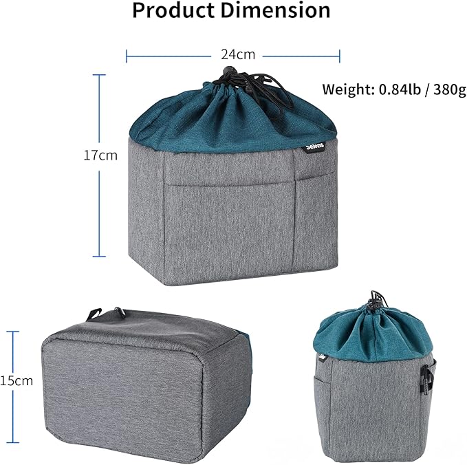 Selens Camera Bag for Backpack, Shockproof DLSR SLR Insert Case Bag, Water Resistant Protection Organizer Inner Bag for SLR DSLR Mirrorless Cameras, Lenses, Cable and Other Photography Gear, Blue-Grey