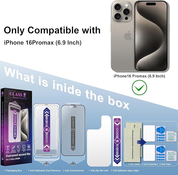 SHANG PIN JIA 2 Pack Matte Screen Protector for iPhone 16 Pro Max 6.9-Inch Auto Dust Removal, No Bubbles, Tempered Glass Film, Easy Installation